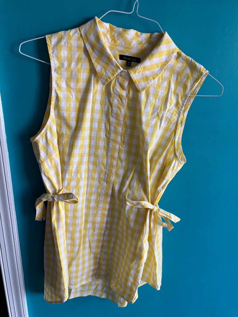 Madison Yellow Gingham Tie-Waist Sleeveless Top
